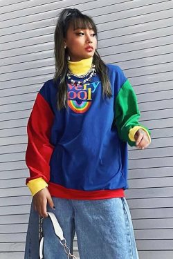 Y2K Rainbow Sweatshirt - Retro 90s Grunge, Summer Y2K Outfits, Pastel Goth, Y2K Club Fashion