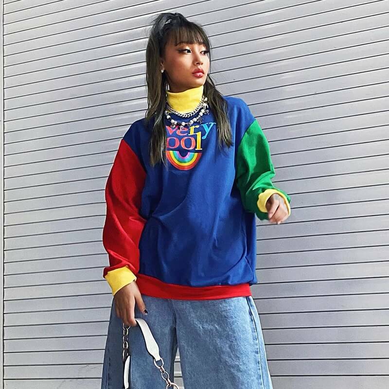 Y2K Rainbow Sweatshirt - Retro 90s Grunge, Summer Y2K Outfits, Pastel Goth, Y2K Club Fashion