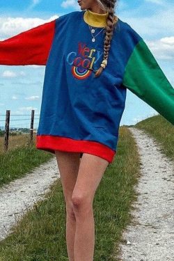 Y2K Rainbow Sweatshirt - Retro 90s Grunge, Summer Y2K Outfits, Pastel Goth, Y2K Club Fashion
