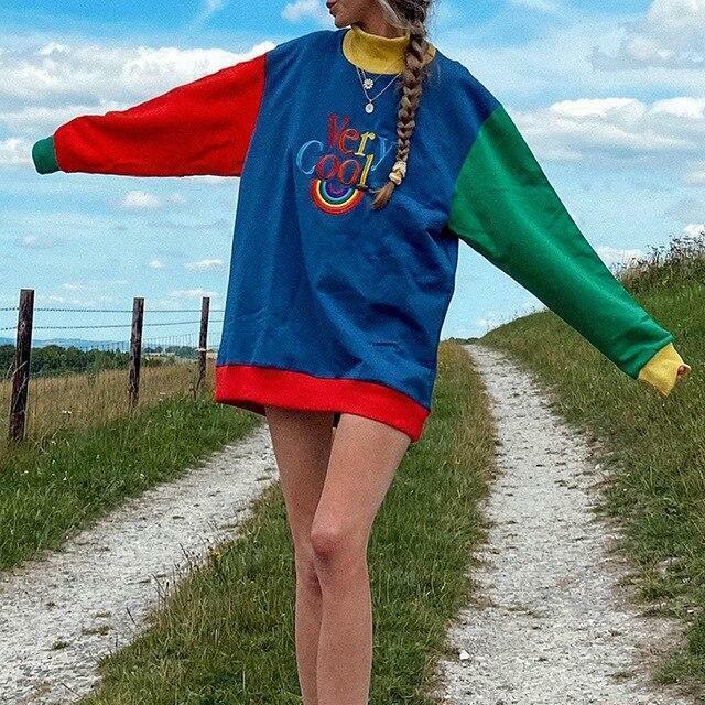 Y2K Rainbow Sweatshirt - Retro 90s Grunge, Summer Y2K Outfits, Pastel Goth, Y2K Club Fashion