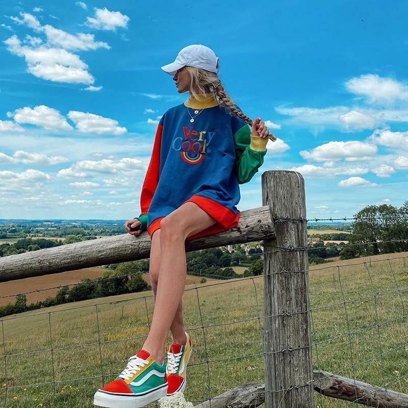 Y2K Rainbow Sweatshirt - Retro 90s Grunge, Summer Y2K Outfits, Pastel Goth, Y2K Club Fashion
