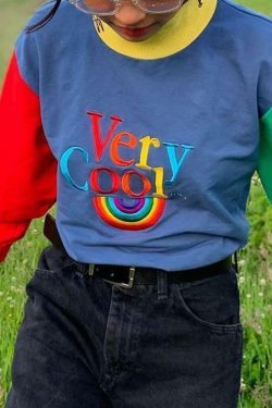 Y2K Rainbow Sweatshirt - Retro 90s Grunge, Summer Y2K Outfits, Pastel Goth, Y2K Club Fashion