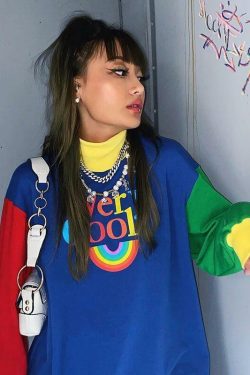 Y2K Rainbow Sweatshirt - Retro 90s Grunge, Summer Y2K Outfits, Pastel Goth, Y2K Club Fashion