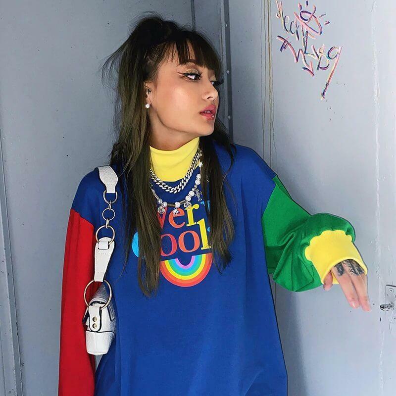 Y2K Rainbow Sweatshirt - Retro 90s Grunge, Summer Y2K Outfits, Pastel Goth, Y2K Club Fashion
