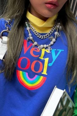 Y2K Rainbow Sweatshirt - Retro 90s Grunge, Summer Y2K Outfits, Pastel Goth, Y2K Club Fashion