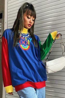 Y2K Rainbow Sweatshirt - Retro 90s Grunge, Summer Y2K Outfits, Pastel Goth, Y2K Club Fashion