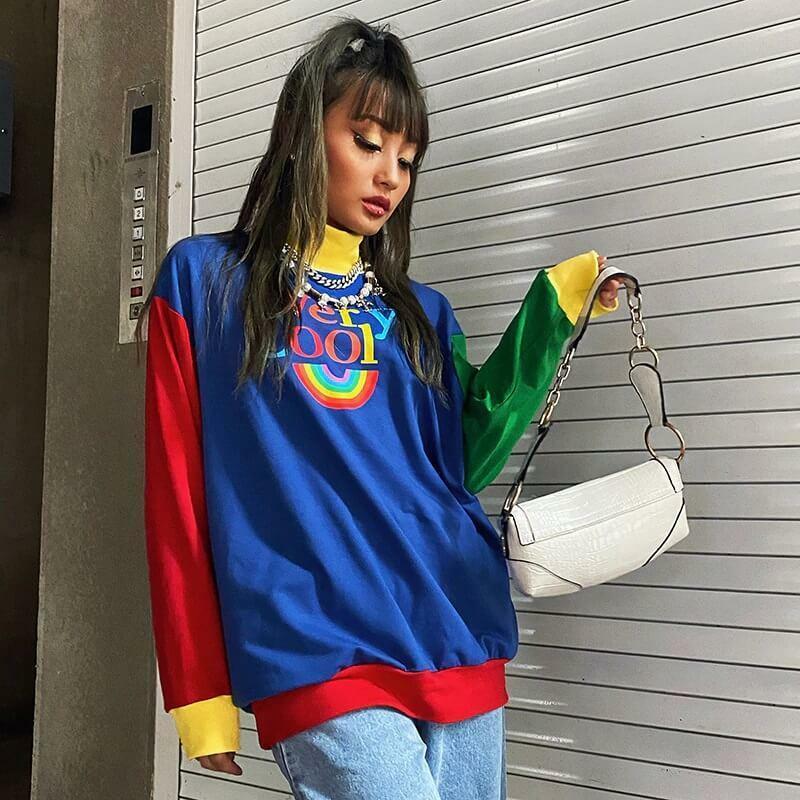 Y2K Rainbow Sweatshirt - Retro 90s Grunge, Summer Y2K Outfits, Pastel Goth, Y2K Club Fashion