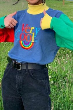 Y2K Rainbow Sweatshirt - Retro 90s Grunge, Summer Y2K Outfits, Pastel Goth, Y2K Club Fashion