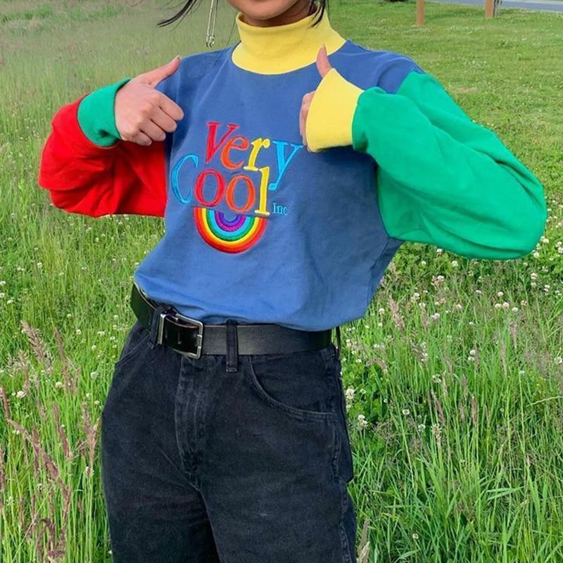 Y2K Rainbow Sweatshirt - Retro 90s Grunge, Summer Y2K Outfits, Pastel Goth, Y2K Club Fashion