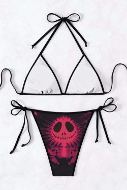 Y2K Red Tie Dye Goth Halter String Bikini Set - Retro 90s Grunge Summer Beach Outfit