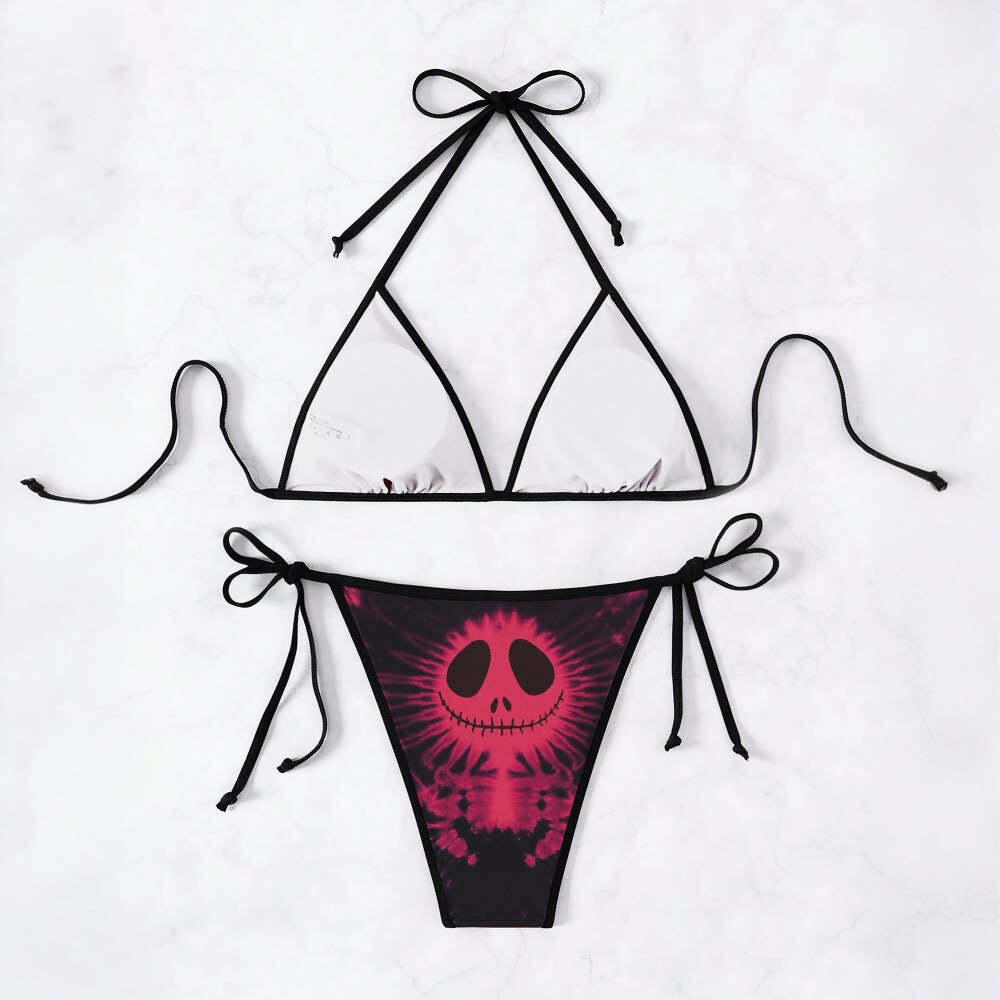 Y2K Red Tie Dye Goth Halter String Bikini Set - Retro 90s Grunge Summer Beach Outfit