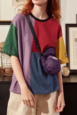 Y2K Retro Color Patch T-Shirt - 90s Grunge, Summer Outfits, Y2K Fashion, Baby Tees, Pastel
