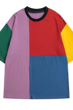 Y2K Retro Color Patch T-Shirt - 90s Grunge, Summer Outfits, Y2K Fashion, Baby Tees, Pastel