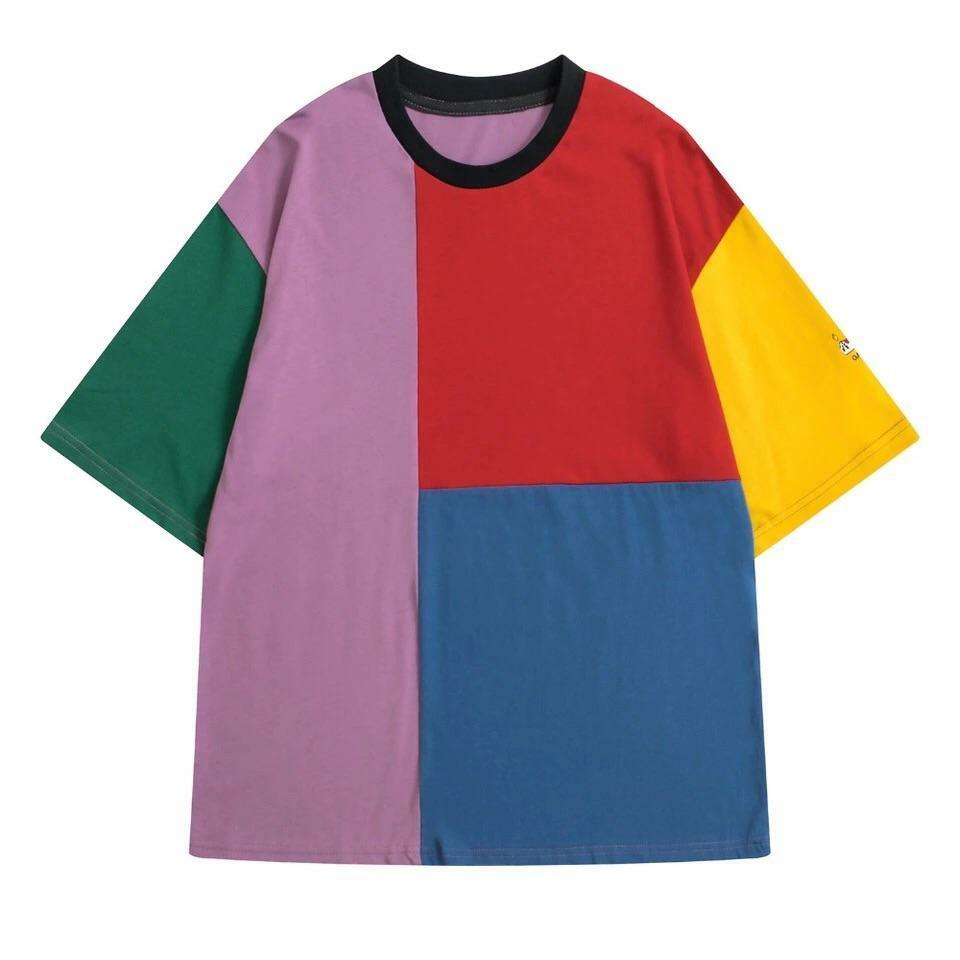 Y2K Retro Color Patch T-Shirt - 90s Grunge, Summer Outfits, Y2K Fashion, Baby Tees, Pastel