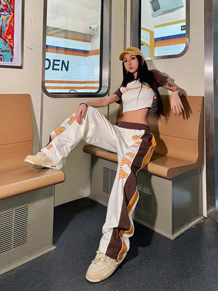 Y2K Retro Crop Top + Pants Set: 90s Grunge, Summer Outfits, Y2K Party, Pastel Goth