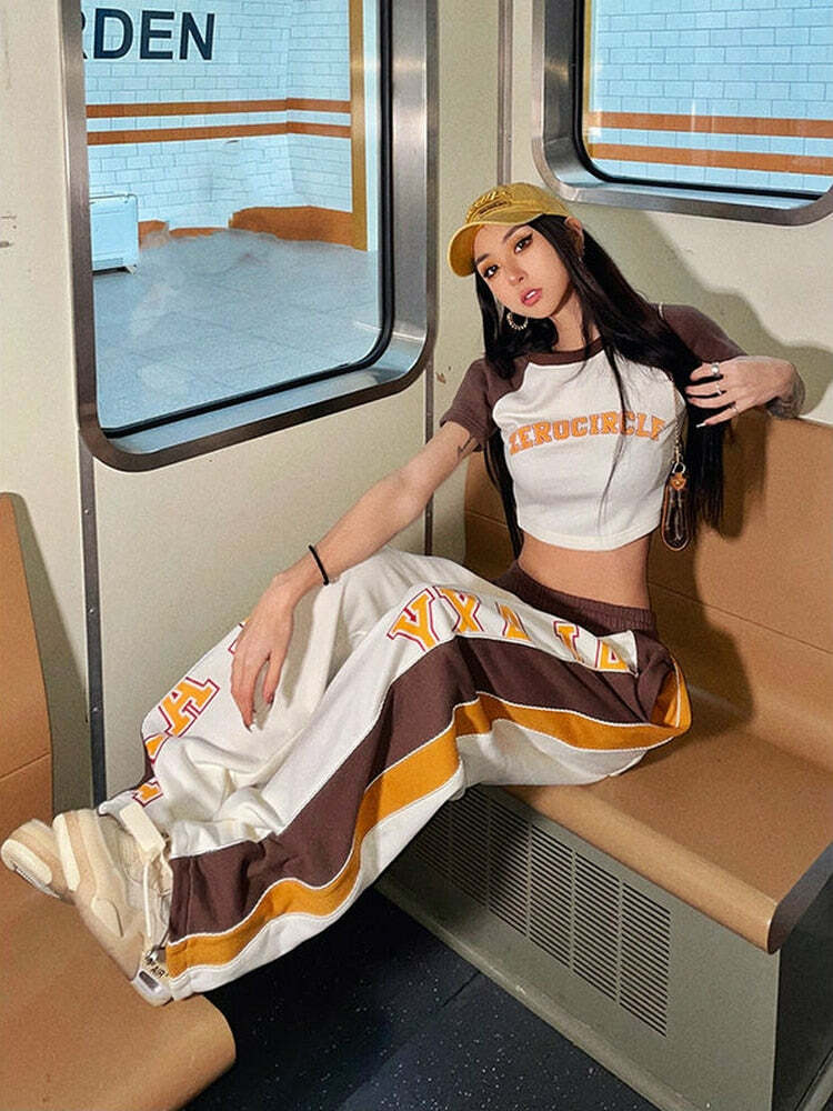 Y2K Retro Crop Top + Pants Set: 90s Grunge, Summer Outfits, Y2K Party, Pastel Goth