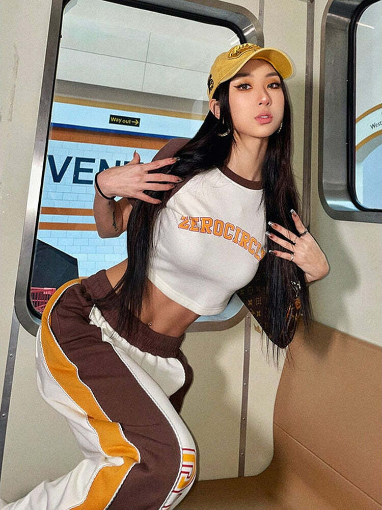 Y2K Retro Crop Top + Pants Set: 90s Grunge, Summer Outfits, Y2K Party, Pastel Goth