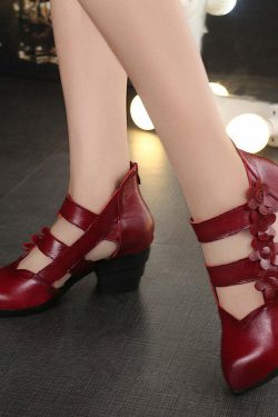 Y2K Retro Floral Leather Wedge Sandals - 90s Grunge Summer Y2K Fashion for Women