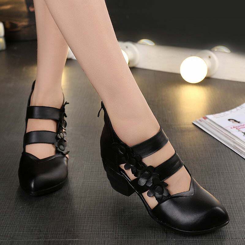 Y2K Retro Floral Leather Wedge Sandals - 90s Grunge Summer Y2K Fashion for Women