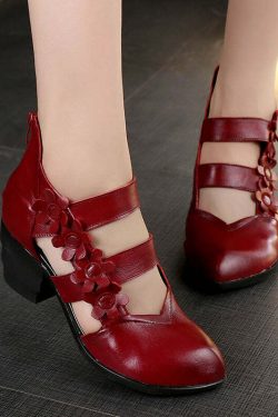 Y2K Retro Floral Leather Wedge Sandals - 90s Grunge Summer Y2K Fashion for Women