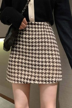 Y2K Retro Houndstooth Woolen Skirt - 90s Grunge, Y2K Summer, Pastel Goth, Y2