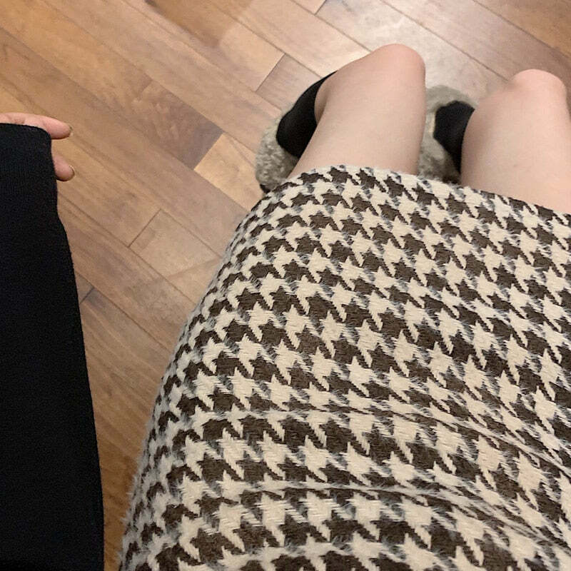 Y2K Retro Houndstooth Woolen Skirt - 90s Grunge, Y2K Summer, Pastel Goth, Y2