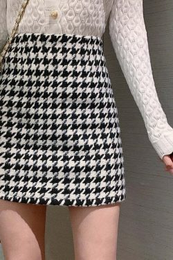 Y2K Retro Houndstooth Woolen Skirt - 90s Grunge, Y2K Summer, Pastel Goth, Y2