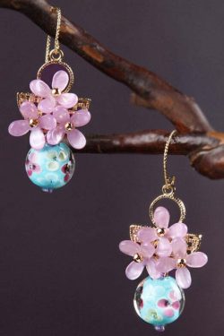 Y2K Retro Light Purple 24K Gold Flower Drop Earrings - 90s Grunge, Pastel Goth, Y2K Fashion