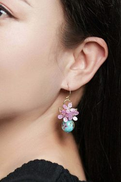 Y2K Retro Light Purple 24K Gold Flower Drop Earrings - 90s Grunge, Pastel Goth, Y2K Fashion