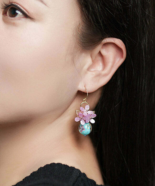 Y2K Retro Light Purple 24K Gold Flower Drop Earrings - 90s Grunge, Pastel Goth, Y2K Fashion