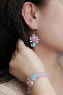 Y2K Retro Light Purple 24K Gold Flower Drop Earrings - 90s Grunge, Pastel Goth, Y2K Fashion