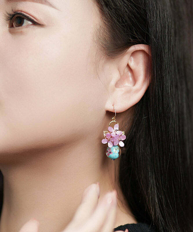 Y2K Retro Light Purple 24K Gold Flower Drop Earrings - 90s Grunge, Pastel Goth, Y2K Fashion