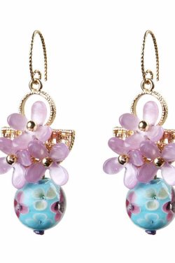 Y2K Retro Light Purple 24K Gold Flower Drop Earrings - 90s Grunge, Pastel Goth, Y2K Fashion