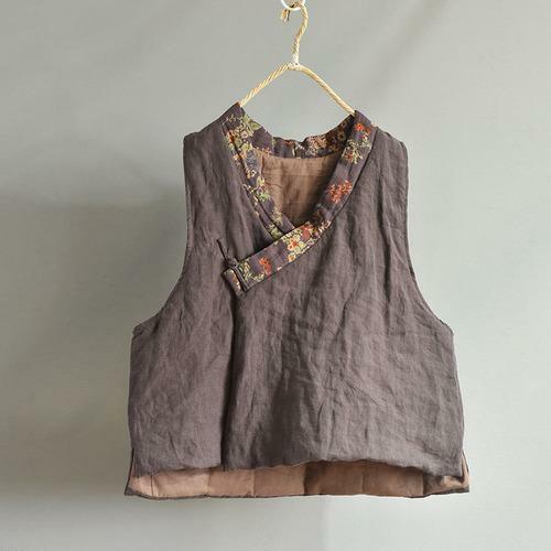 Y2K Retro Linen Patchwork Padded Vest Top - 90s Grunge, Summer Outfits, Y2K Fashion