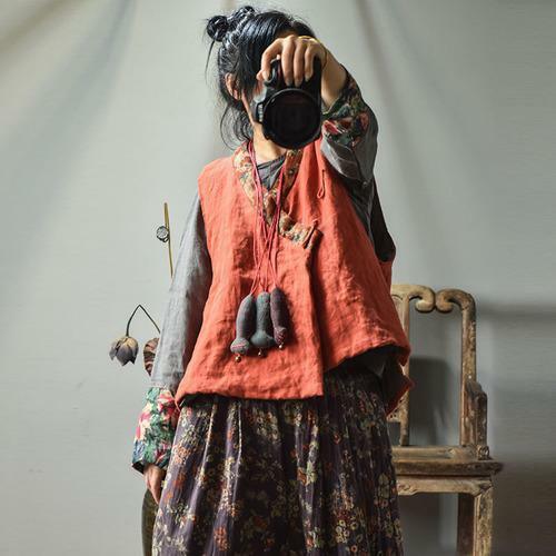 Y2K Retro Linen Patchwork Padded Vest Top - 90s Grunge, Summer Outfits, Y2K Fashion
