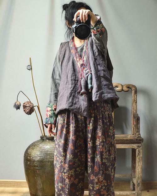 Y2K Retro Linen Patchwork Padded Vest Top - 90s Grunge, Summer Outfits, Y2K Fashion