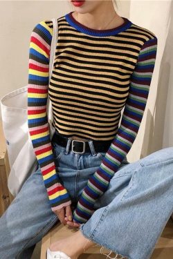 Y2K Retro Multi-Color Striped Shirt - 90s Grunge, Summer Outfits, Y2K Fashion, Pastel Goth