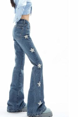 Y2K Retro Star Denim Flare Pants - 90s Grunge, Summer Outfits, Y2K Club & Party Fashion