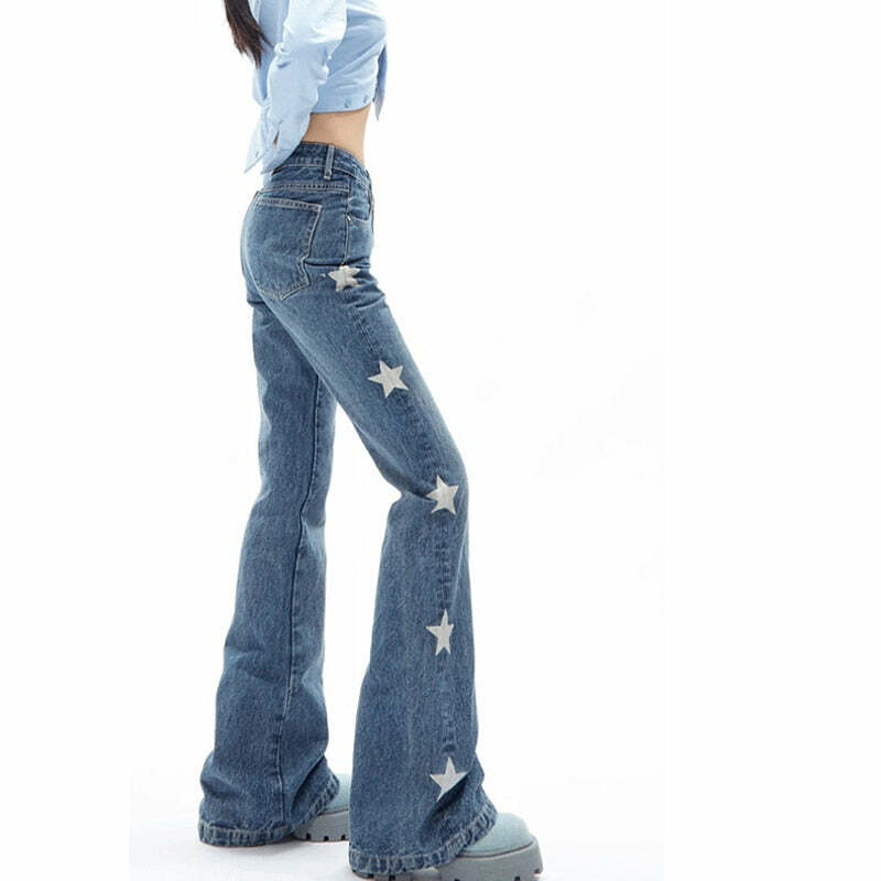 Y2K Retro Star Denim Flare Pants - 90s Grunge, Summer Outfits, Y2K Club & Party Fashion