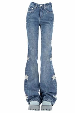 Y2K Retro Star Denim Flare Pants - 90s Grunge, Summer Outfits, Y2K Club & Party Fashion