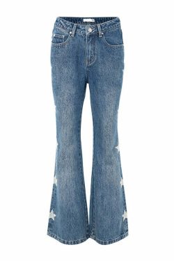 Y2K Retro Star Denim Flare Pants - 90s Grunge, Summer Outfits, Y2K Club & Party Fashion