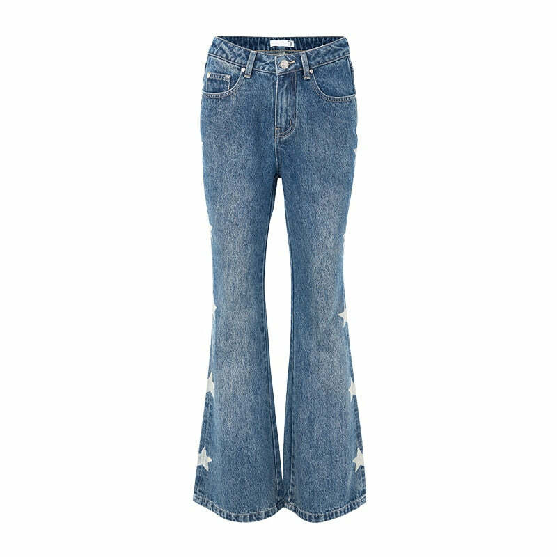 Y2K Retro Star Denim Flare Pants - 90s Grunge, Summer Outfits, Y2K Club & Party Fashion