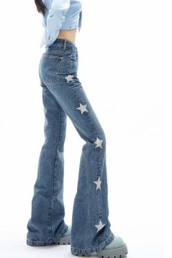 Y2K Retro Star Denim Flare Pants - 90s Grunge, Summer Outfits, Y2K Club & Party Fashion
