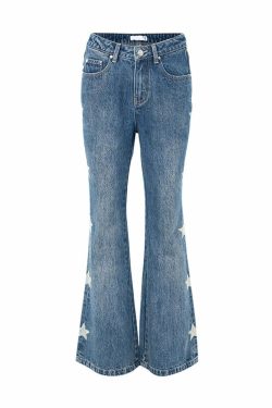 Y2K Retro Star Denim Flare Pants - 90s Grunge, Summer Outfits, Y2K Club & Party Fashion