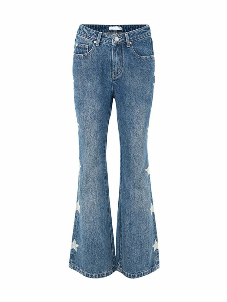 Y2K Retro Star Denim Flare Pants - 90s Grunge, Summer Outfits, Y2K Club & Party Fashion