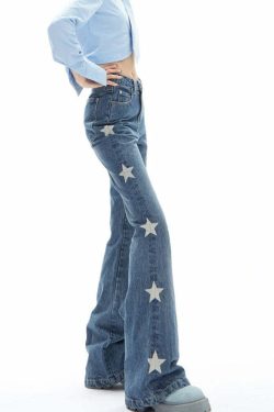 Y2K Retro Star Denim Flare Pants - 90s Grunge, Summer Outfits, Y2K Club & Party Fashion