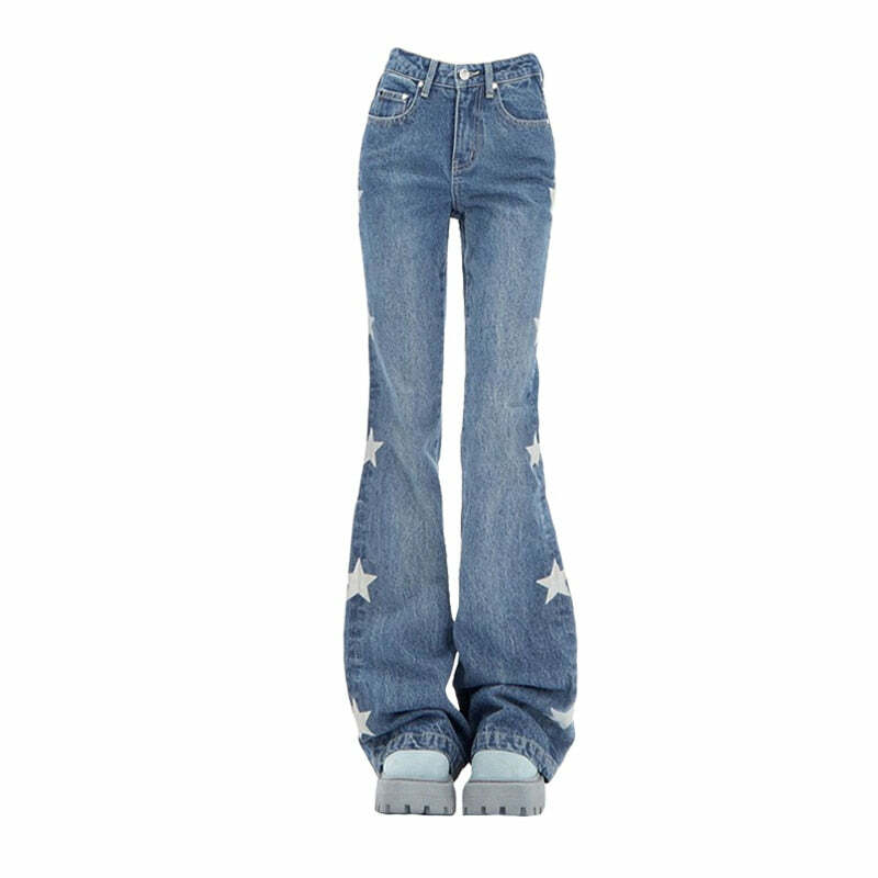 Y2K Retro Star Denim Flare Pants - 90s Grunge, Summer Outfits, Y2K Club & Party Fashion