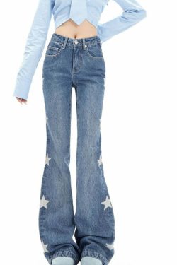 Y2K Retro Star Denim Flare Pants - 90s Grunge, Summer Outfits, Y2K Club & Party Fashion