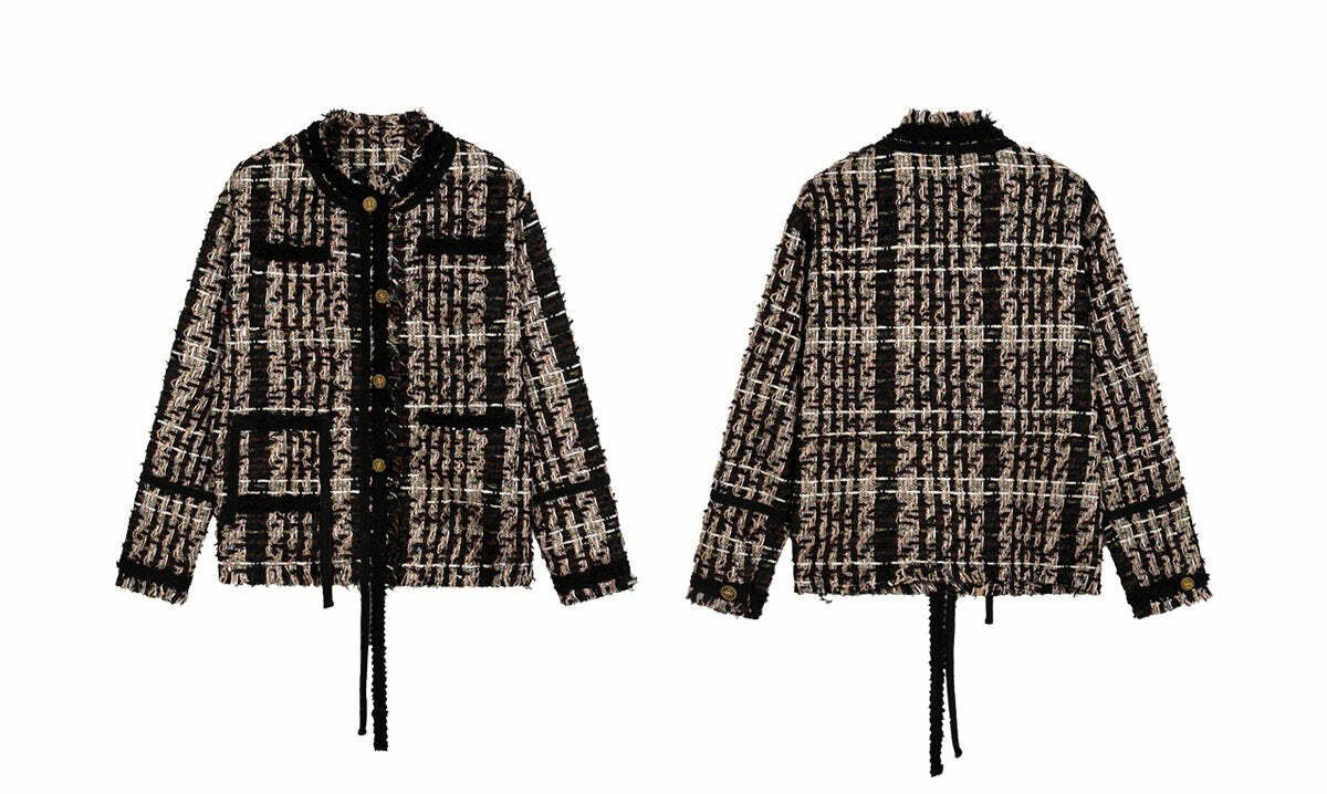 Y2K Retro Tweed Plaid Jacket - 90s Grunge, Summer Outfits, Y2K Party & Club Fashion
