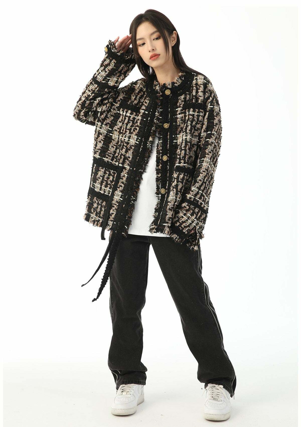 Y2K Retro Tweed Plaid Jacket - 90s Grunge, Y2K Summer Outfits, Y2K Club & Party Fashion